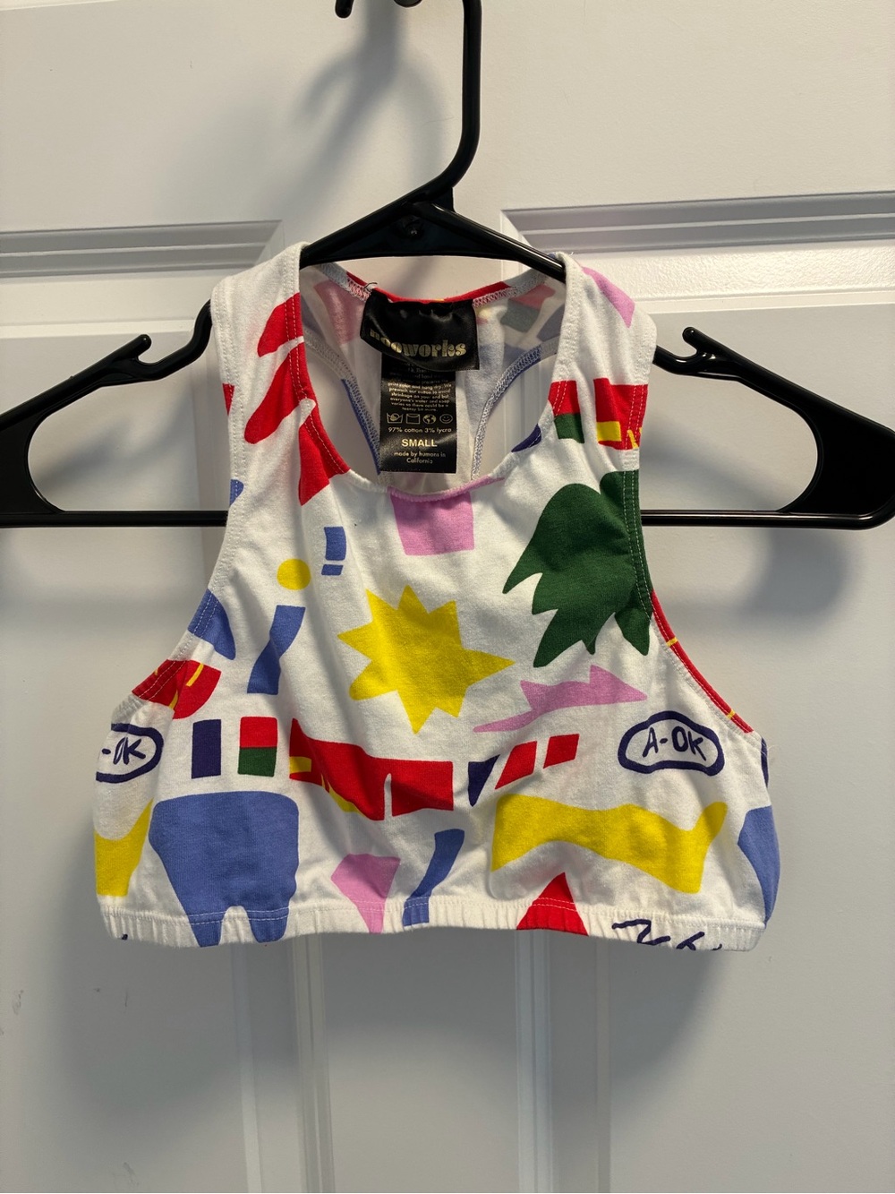 Nooworks White Crop Tank and Skirt with Bright Multicolor Shapes